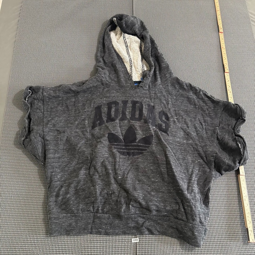 Adidas Originals Womens Gray Trefoil Short Sleeve Cropped Hoodie Size M